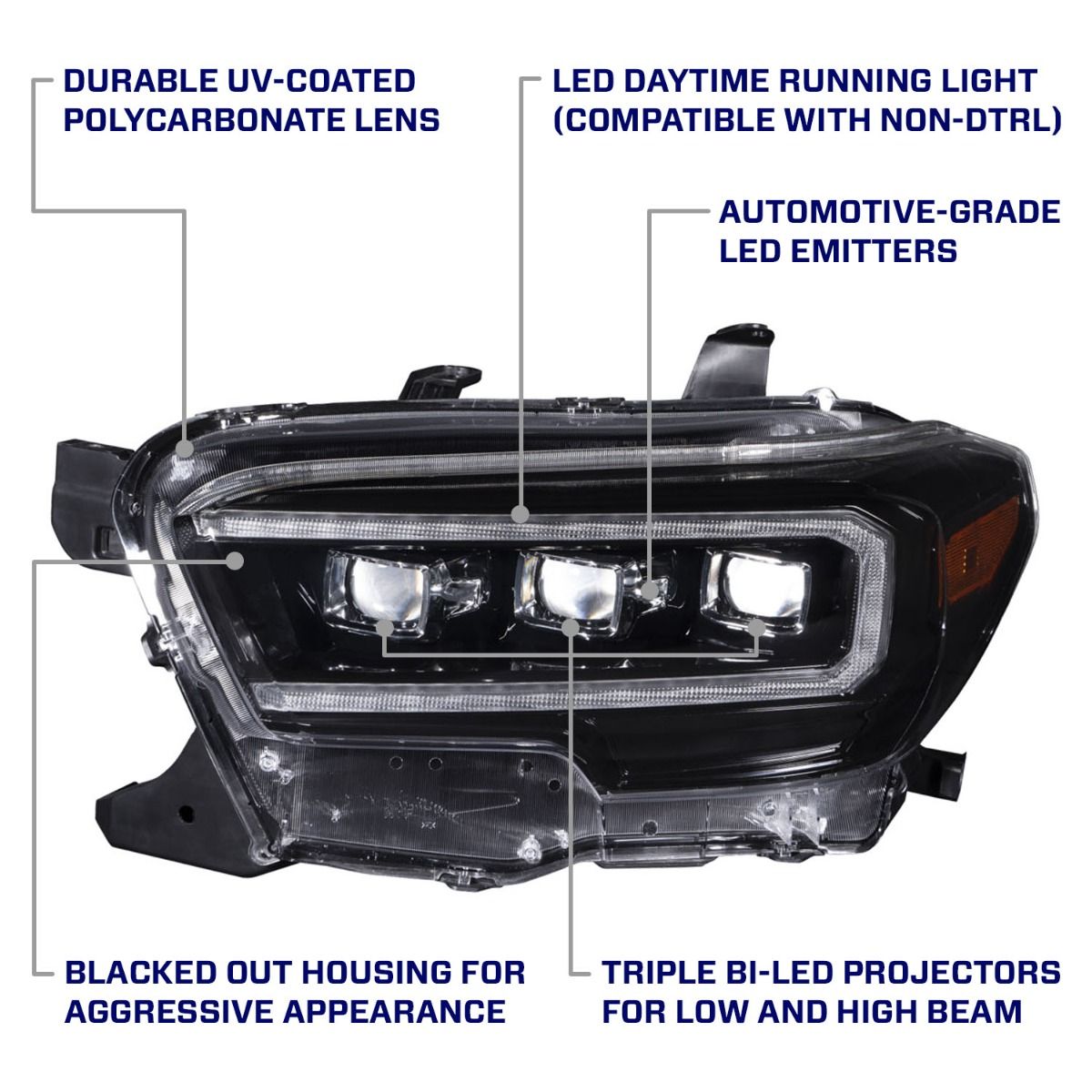 2016-2023 Toyota Tacoma Sequential LED Projector Headlights (Amber DRL)