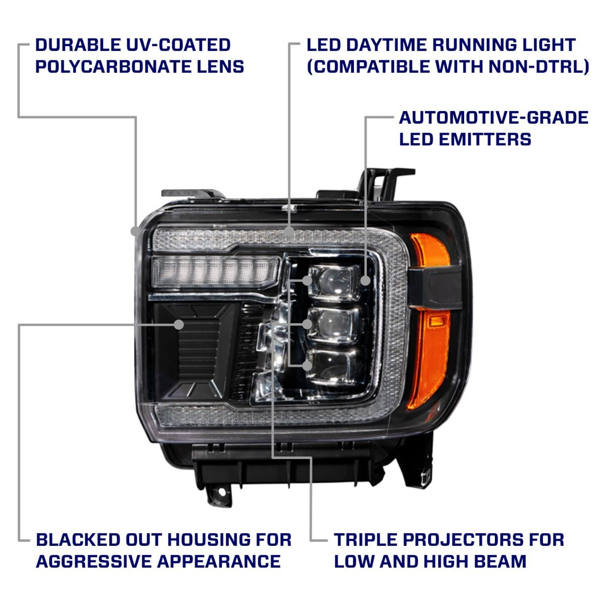 Faros delanteros LED con proyector para GMC Sierra 1500 14-18 y GMC Sierra 2500/3500 15-19 (par)