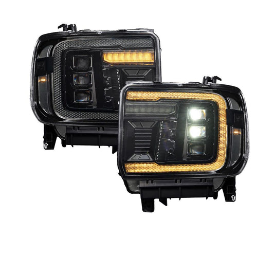 14-18 GMC Sierra 1500 and 15-19 GMC Sierra 2500/3500 LED Projector Headlights (Amber DRL)