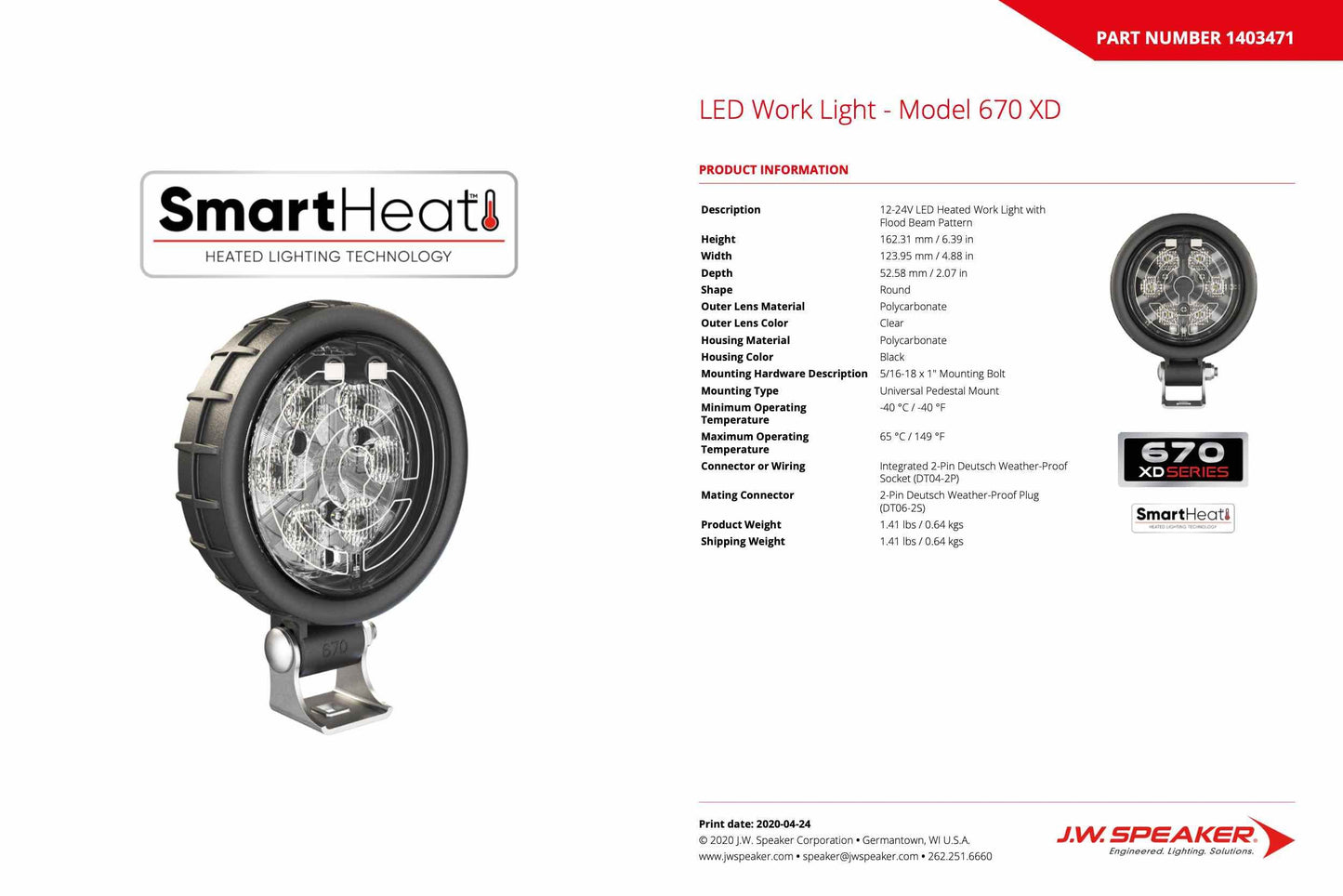 JW Speaker: 670F-12/24V LED Worklamp RED