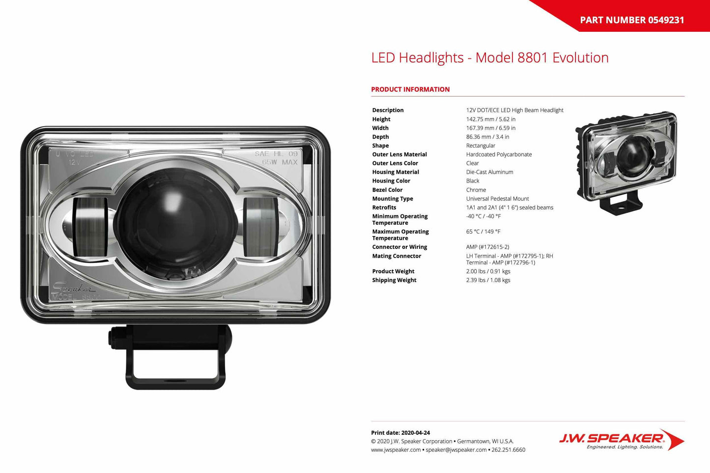 Altavoz JW: 8801-12V Pedestal de luz alta SAE/ECE