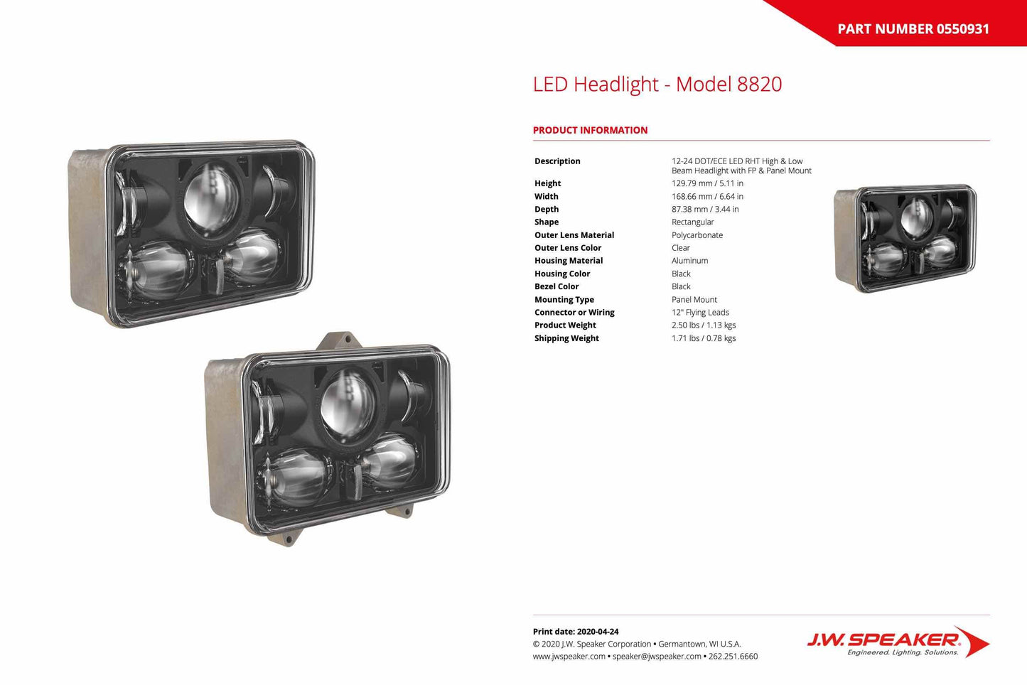 JW-Lautsprecher: 8820-12/24 Hi-Lo Front-Position DOT/ECE/M RHT