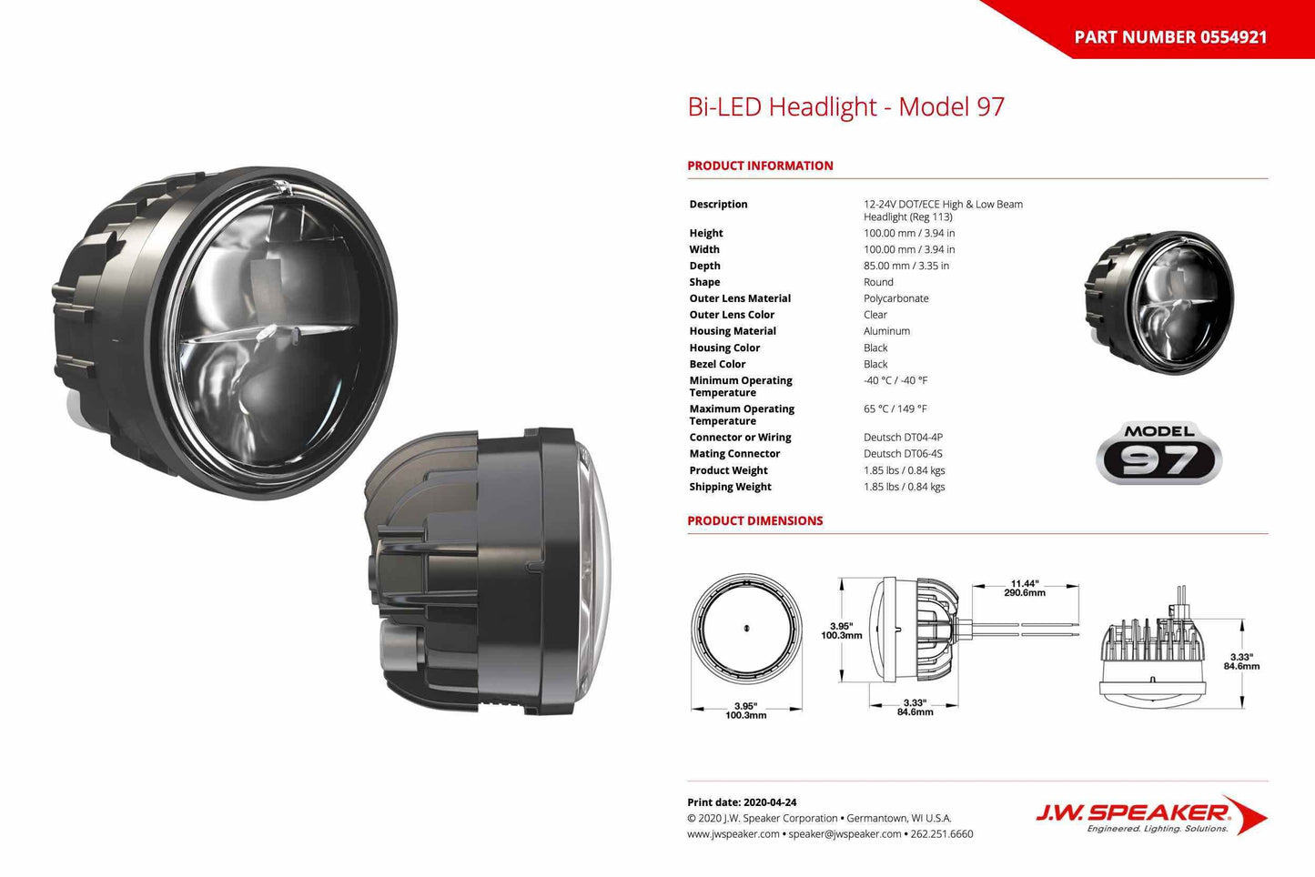 Altavoz JW: 97 - 12/24 V, bifurcado, DOT/ECE REG113