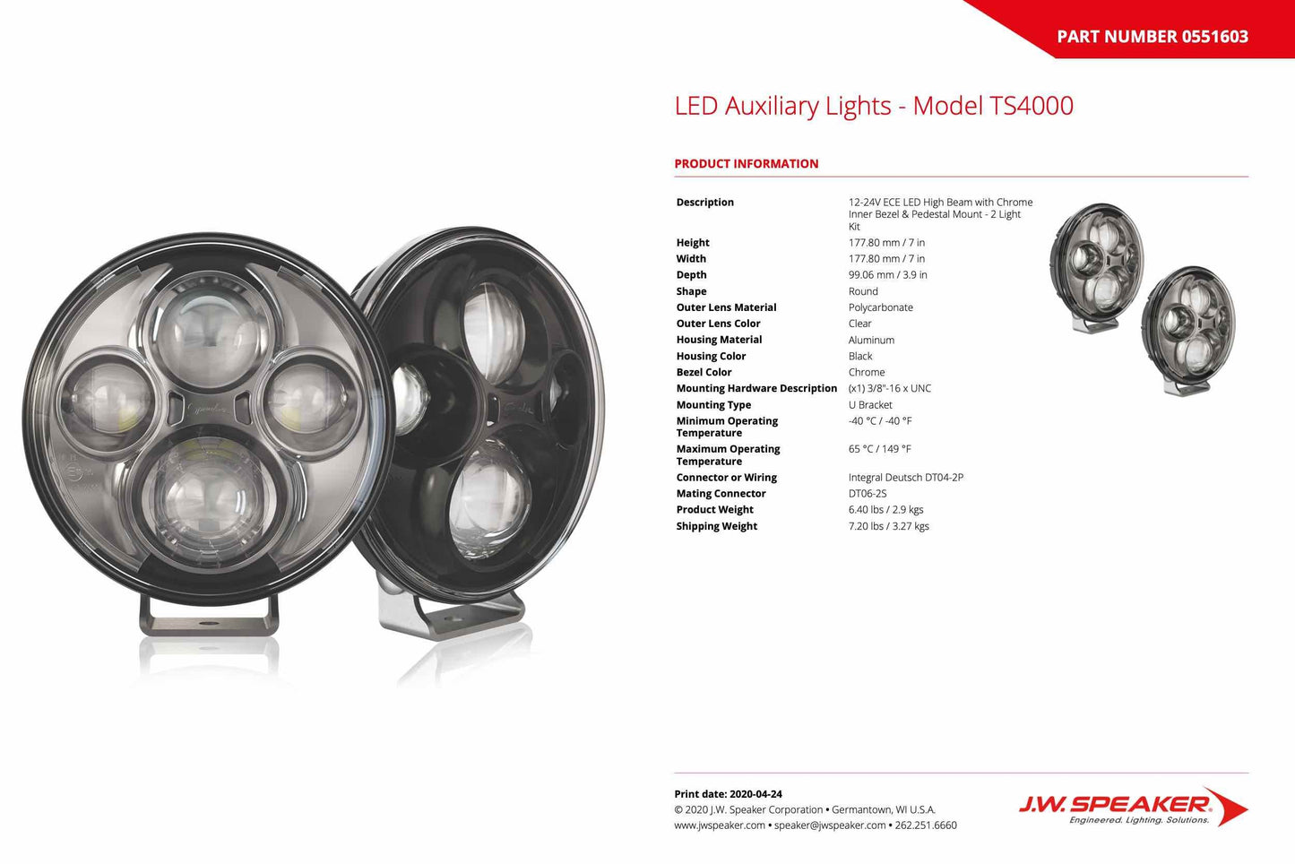 Altavoz JW: TS4000-12/24V Pedestal ECE luces altas (SET) (CROMADO)