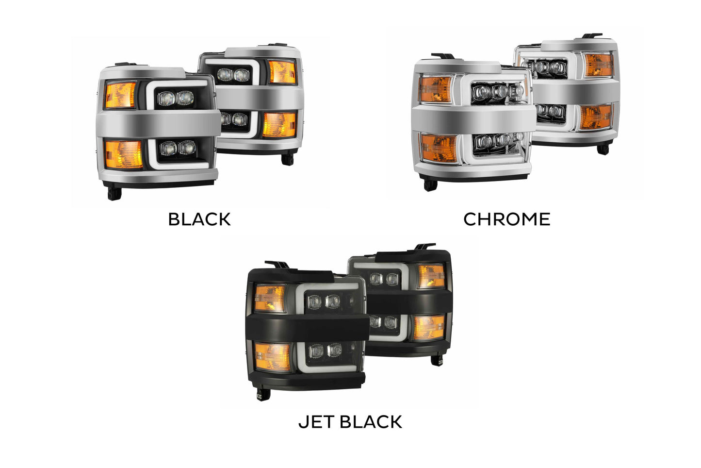Faros delanteros LED ARex Nova: Chevy Silverado HD (15-19) - Negro azabache con rejilla cromada (juego)