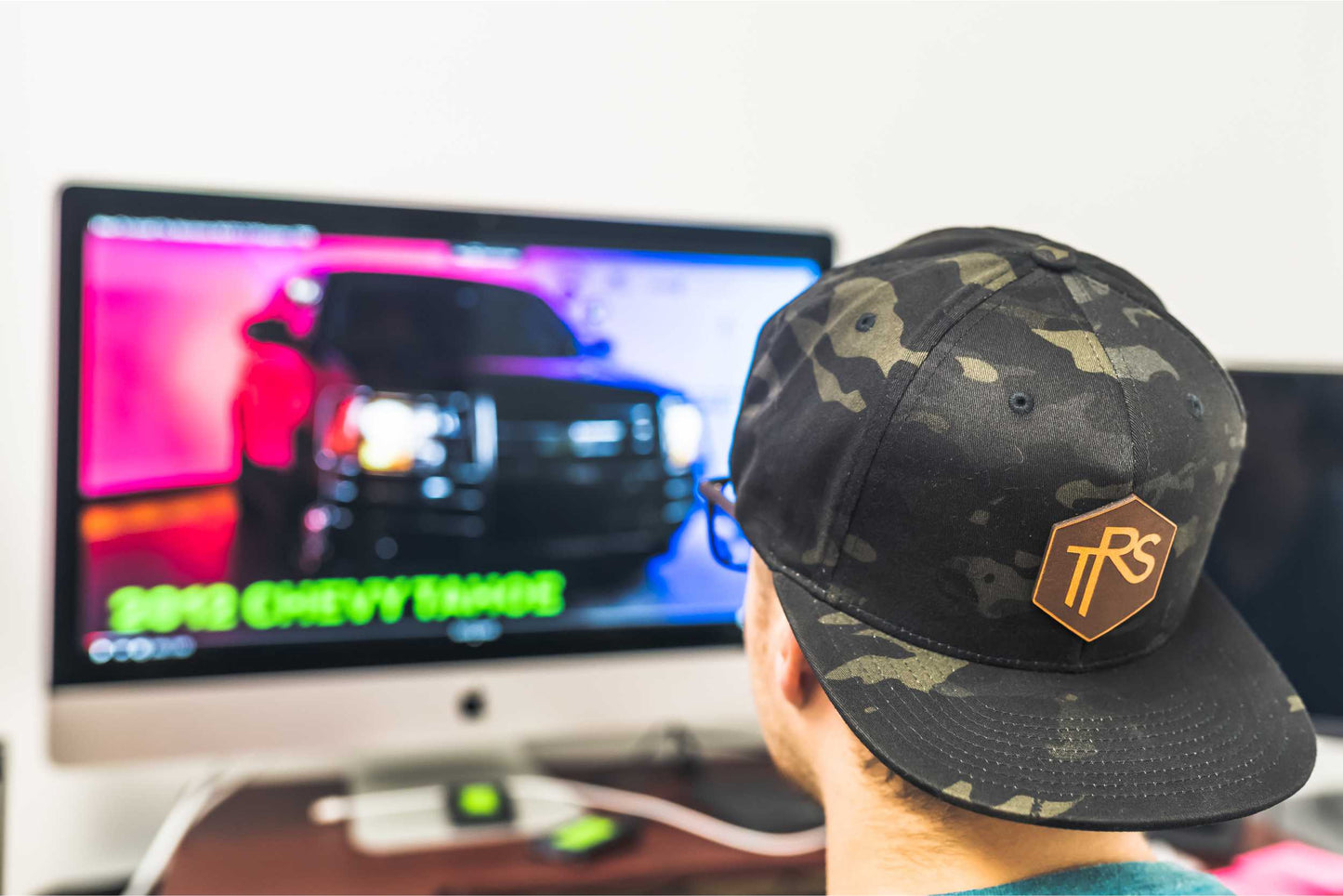 Hut: Schwarzes MultiCam mit TRS-Lederpatch