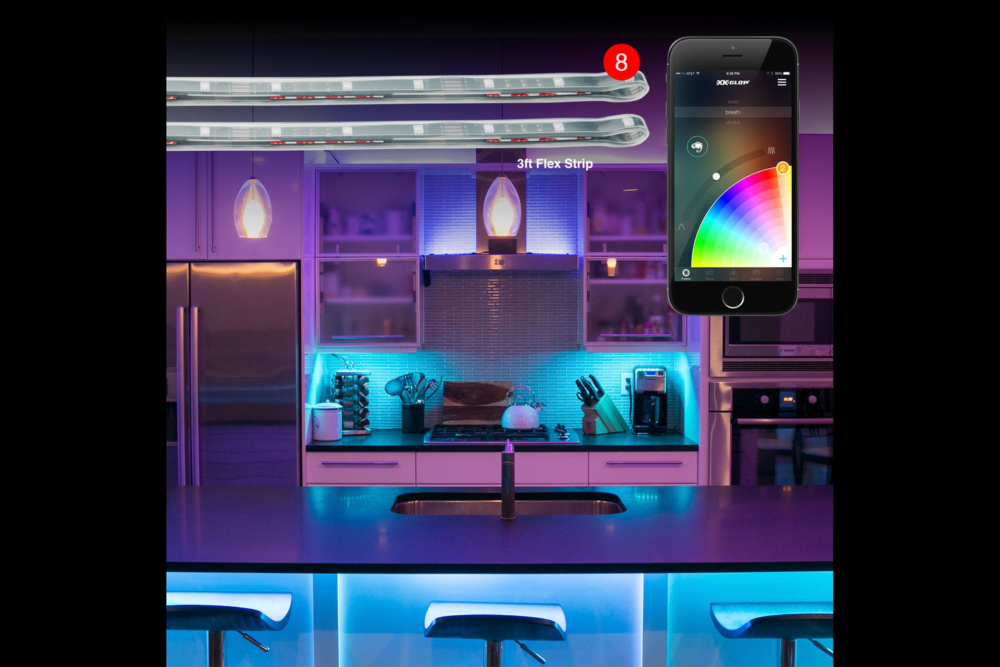 XKChrome RGB LED Home Accent Light Kit: 4x 36in Strips