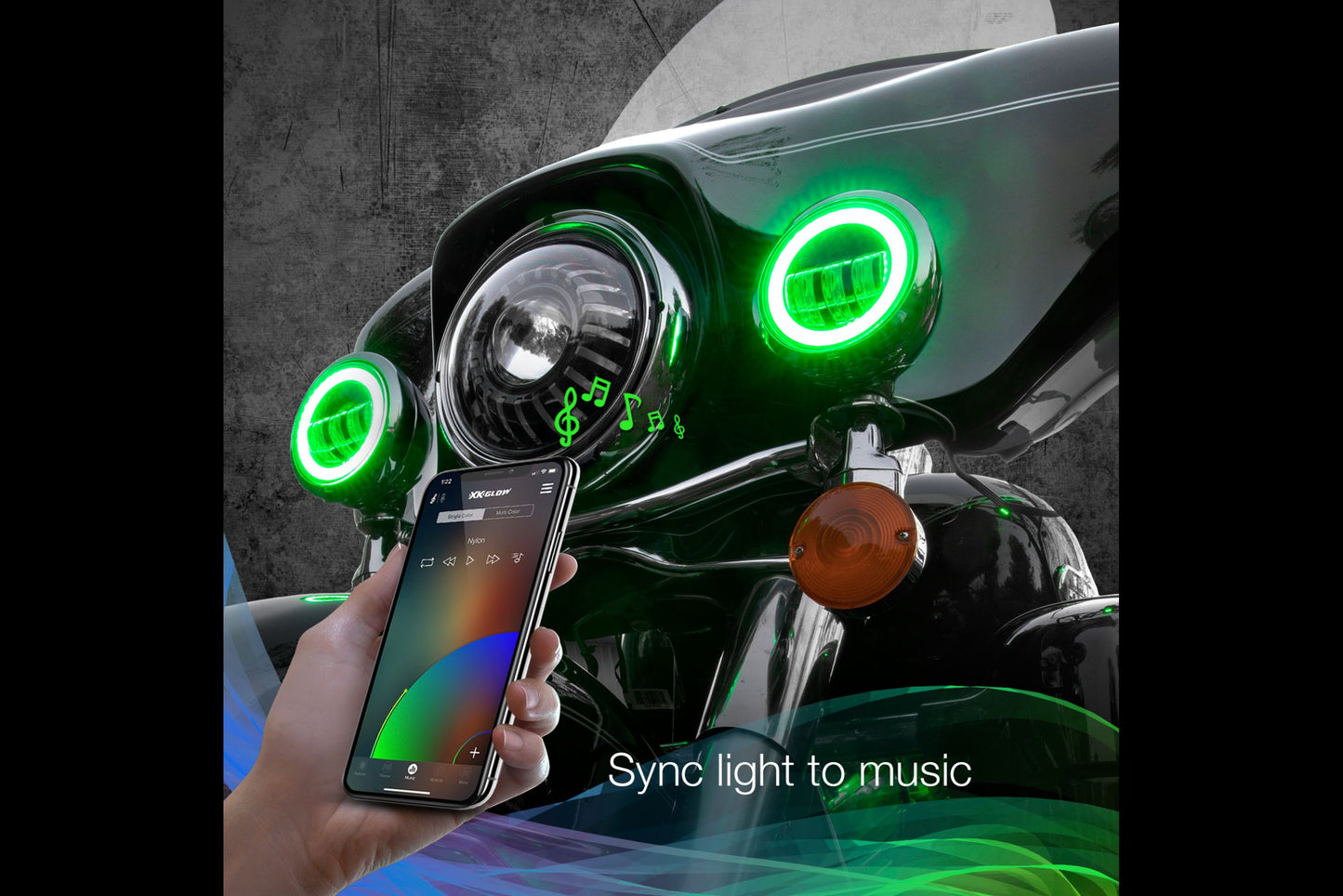 XKChrome RGB-LED-Lauflicht-Kit: Harley 4,5 Zoll (Chrom mit Controller)