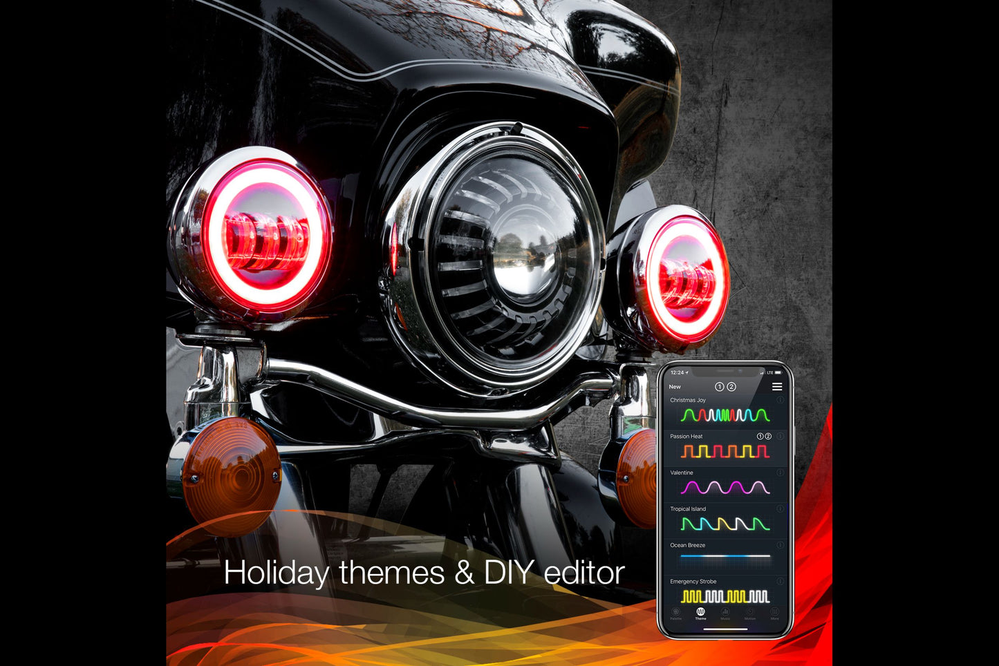 XKChrome RGB-LED-Lauflicht-Kit: Harley 4,5 Zoll (Chrom mit Controller)