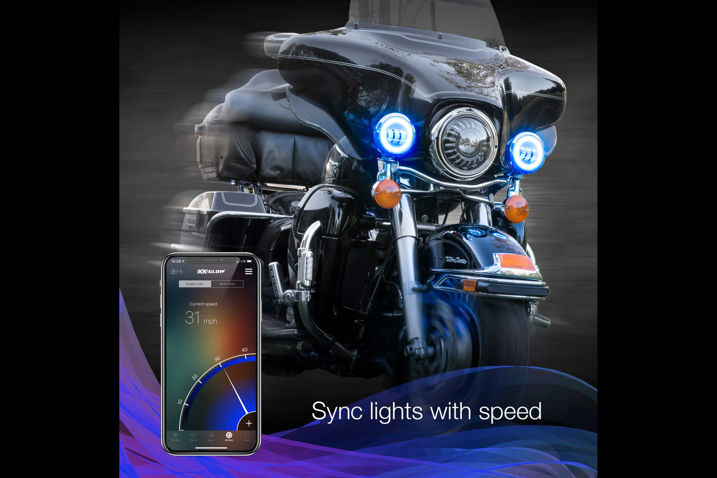 XKChrome RGB-LED-Lauflicht-Kit: Harley 4,5 Zoll (Chrom mit Controller)