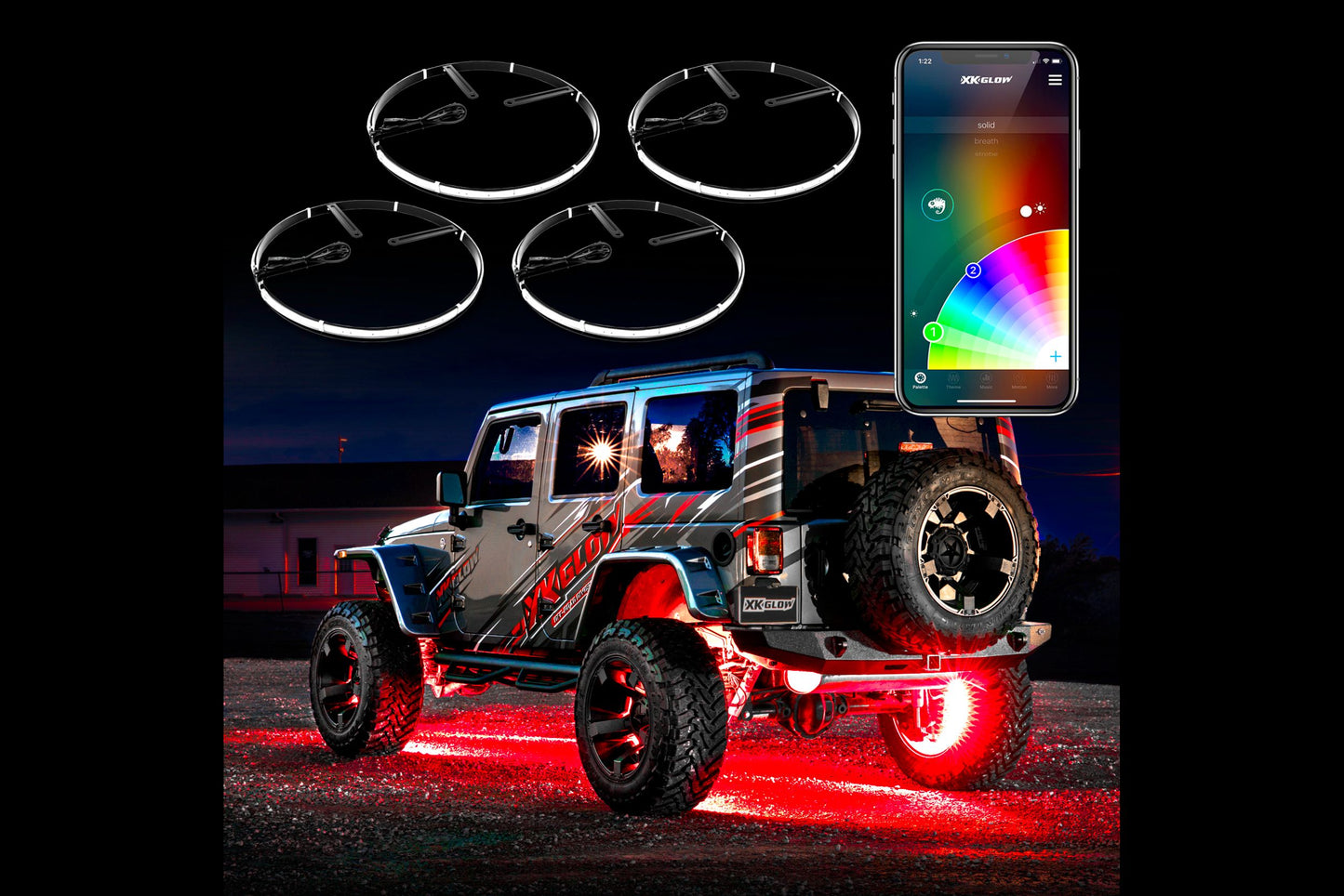 XKChrome RGB LED Wheel Ring: 15-18in Adjustable