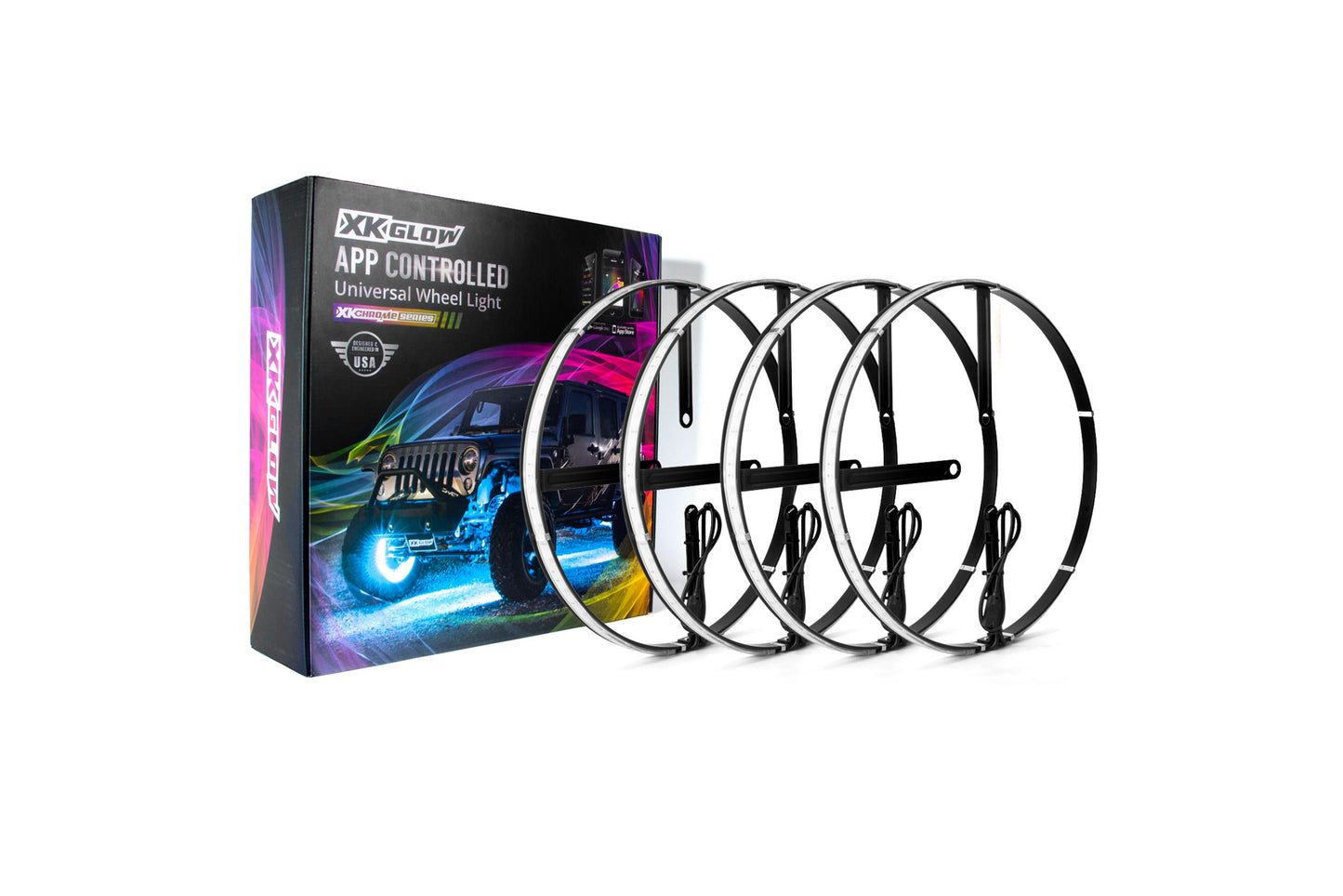 XKChrome RGB LED Wheel Rings: 15in / 4pc Set w/ Dash Mount Controller