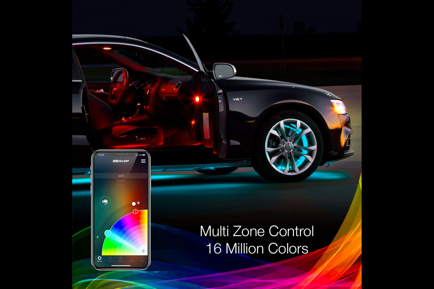 XKChrome RGB LED Wheel Rings: 15in / 4pc Set w/ Dash Mount Controller