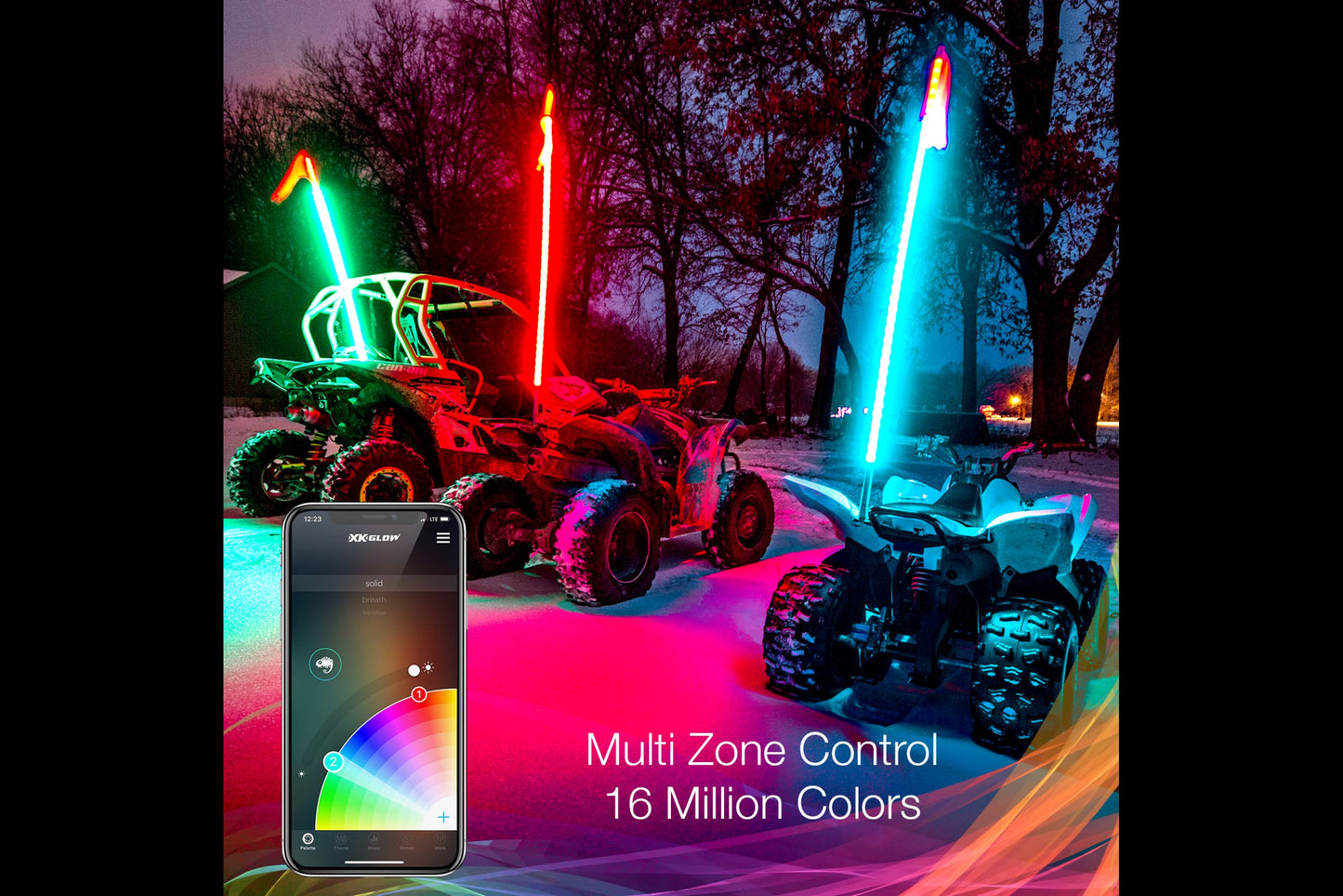 XKChrome RGB LED Whip Lights: 48in / Pair w/ Dash Mount Controller