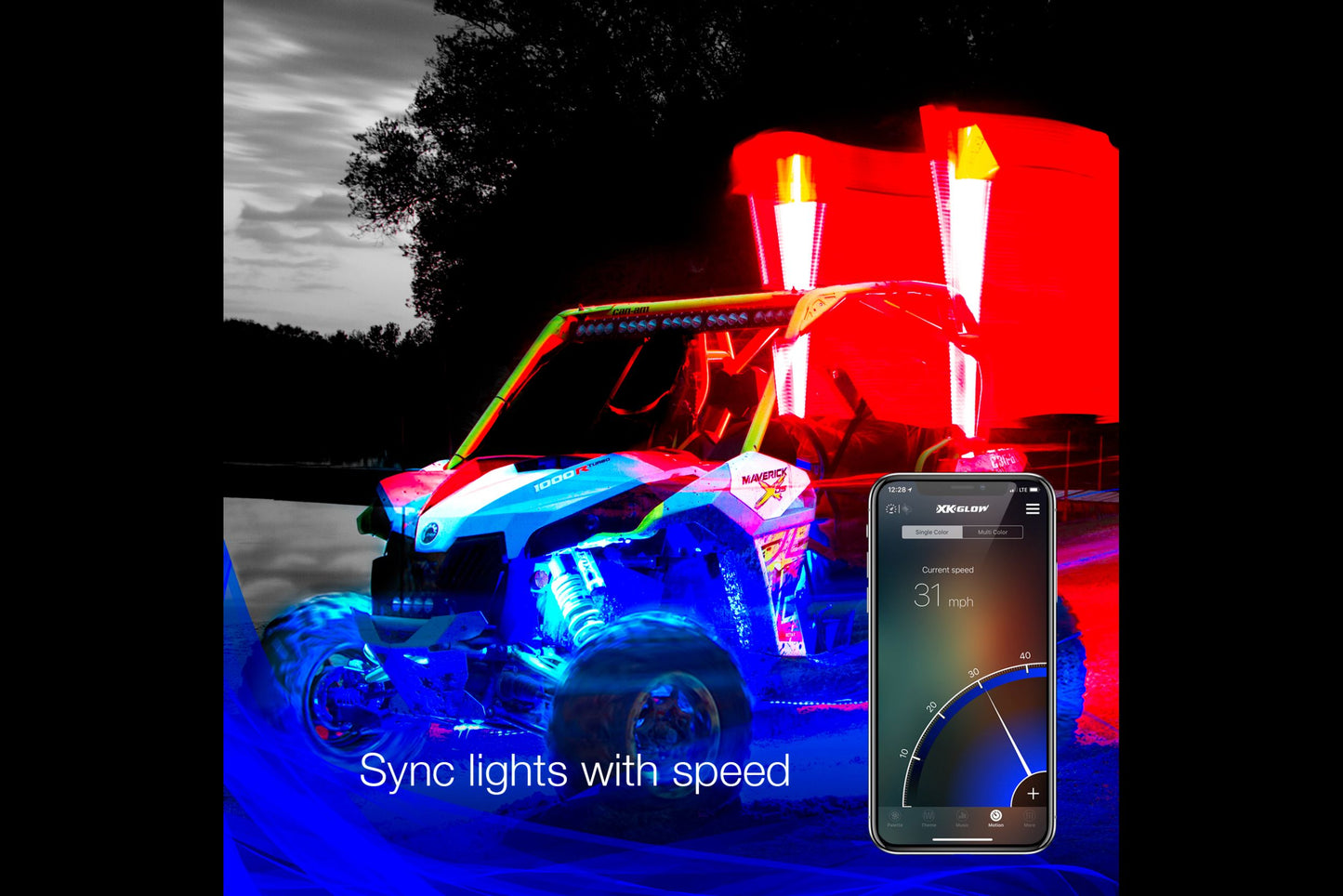XKChrome RGB LED Whip Lights: 32in / Pair w/ Dash Mount Controller