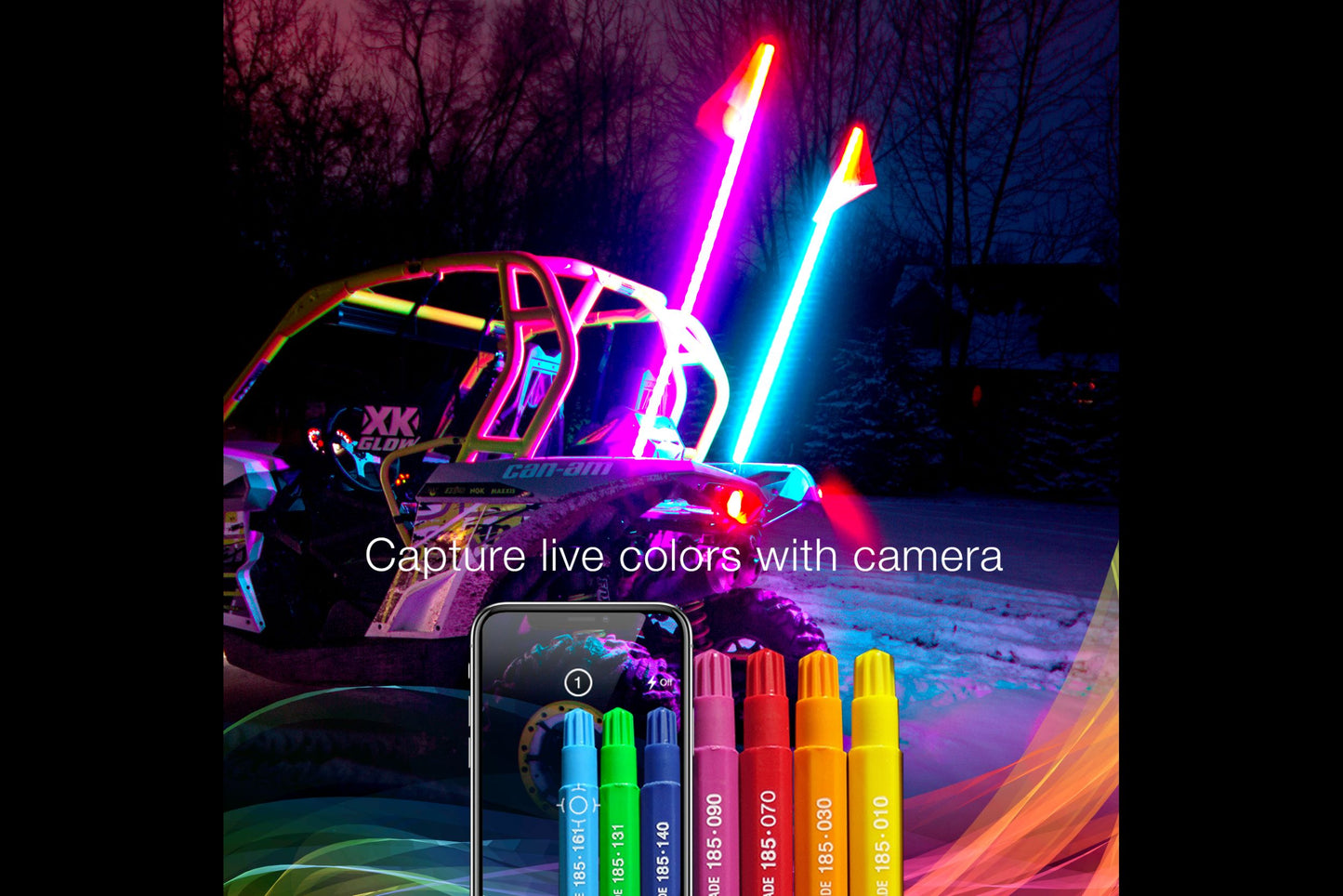 XKChrome RGB LED Whip Lights: 48in / Pair w/ Dash Mount Controller