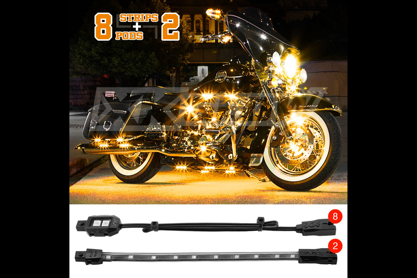 XKGlow Accent Light Kit: Red / 8x Pods, 2x 8in Strips