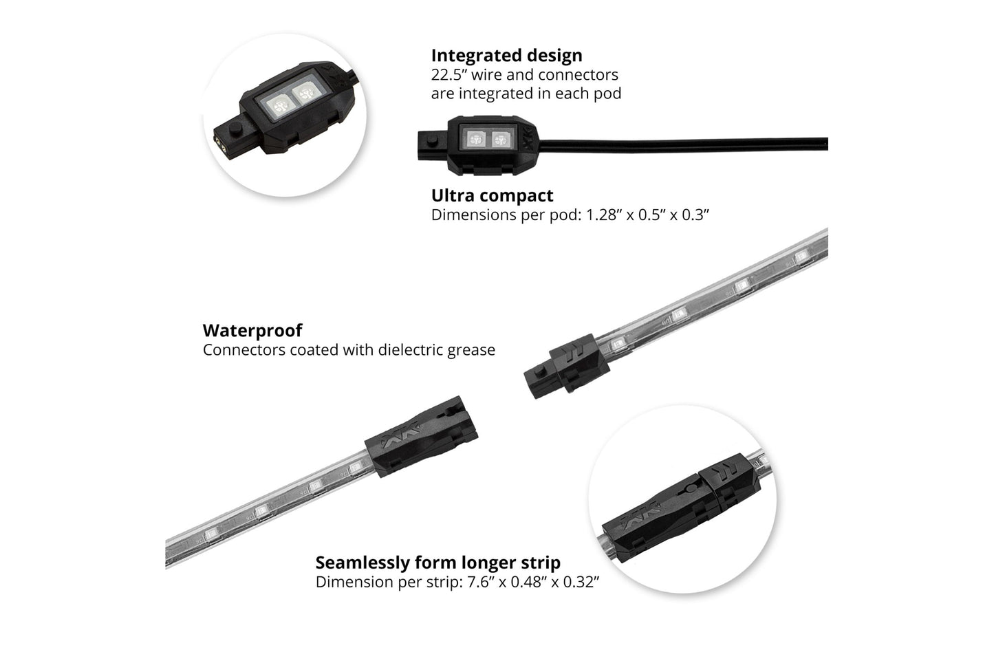 XKGlow Accent Light Kit: Red / 8x Pods, 2x 8in Strips