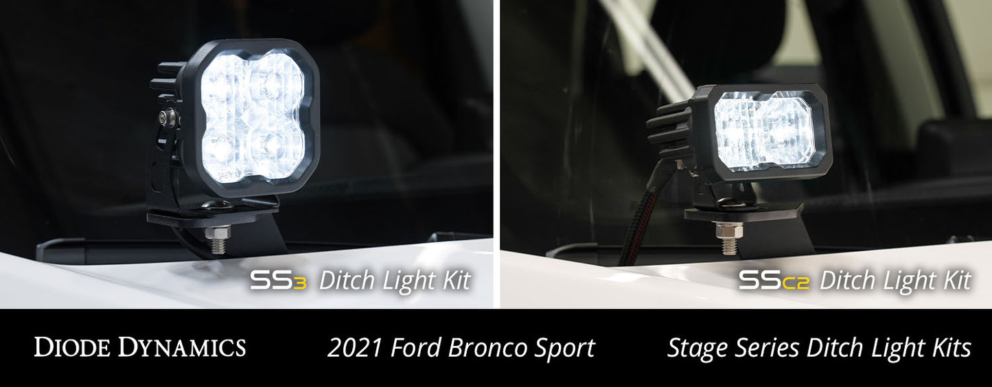 Stage Series 2in LED Ditch Light Kit for 2021 Ford Bronco Sport, Pro Yellow Combo Diode Dynamics