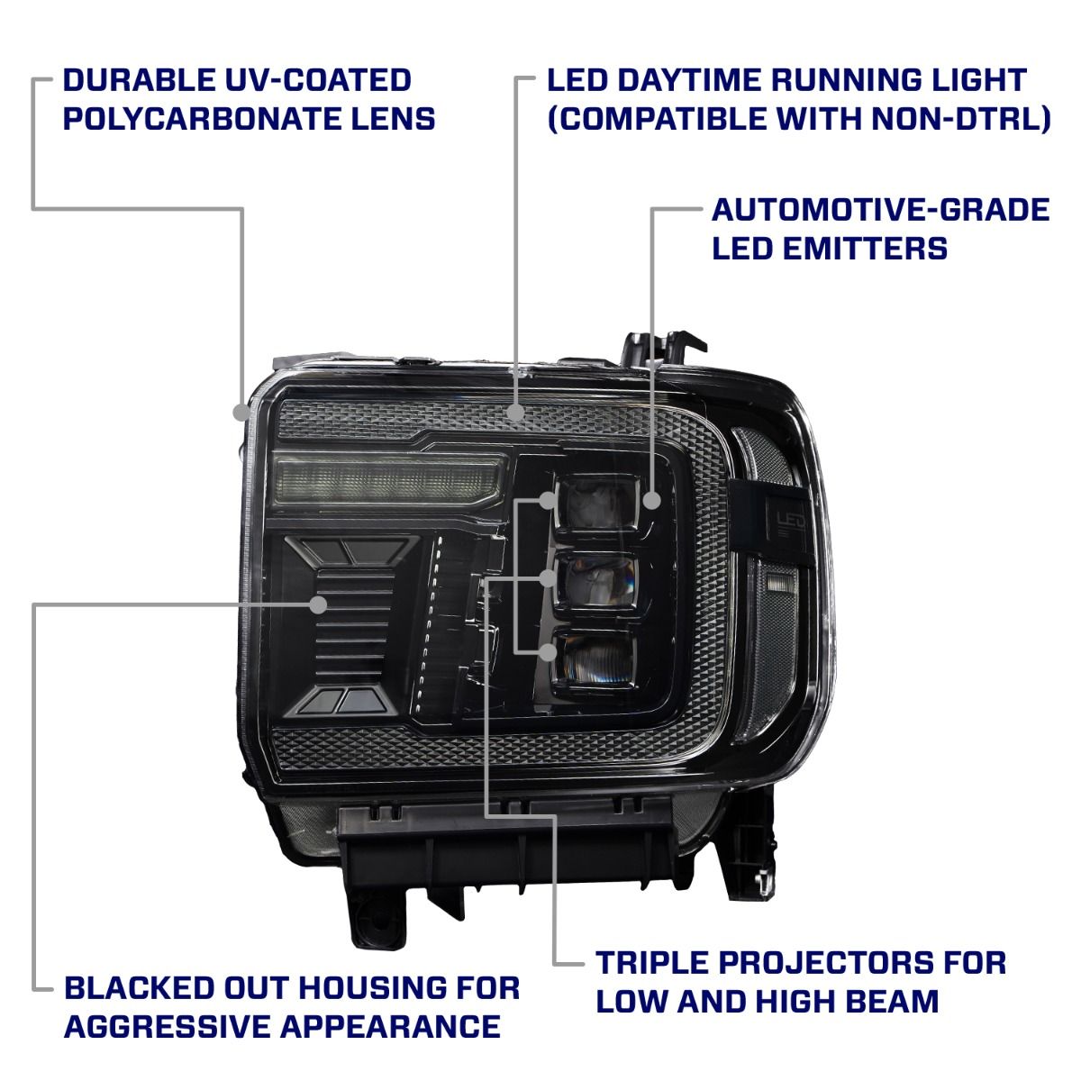 2014-2018 GMC Sierra LED Projector Headlights (Amber DRL)