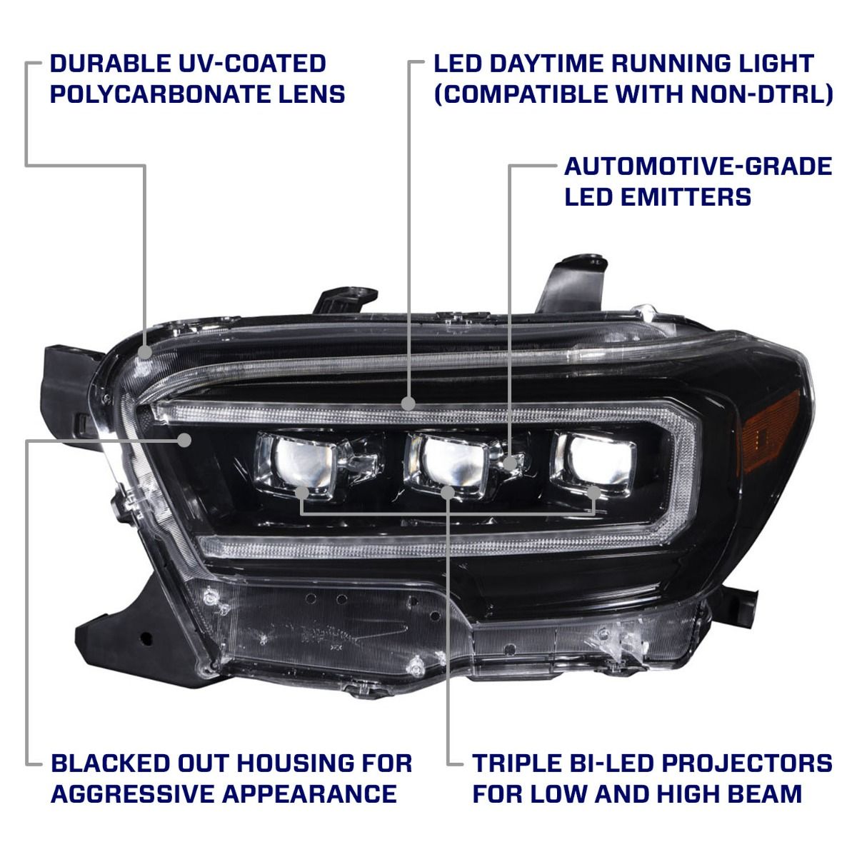 2016-2023 Toyota Tacoma Sequential LED Projector Headlights w/ Selectable DRL