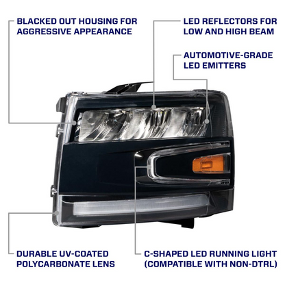 Par de faros delanteros reflectores LED para Chevrolet Silverado 2007-2013 con iluminación