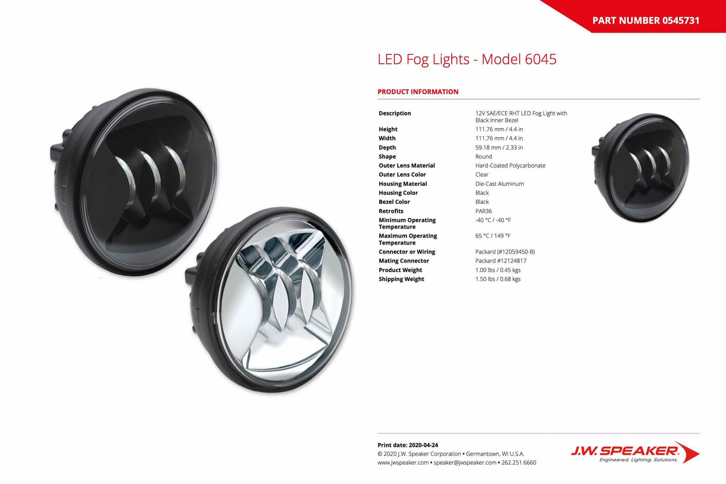 JW Speaker: 6045-12V LED PAR36 SAE Fog (Black)