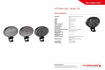 JW Speaker: 735S-12/32V Lamp (BLACK) Spot Beam w/Harness