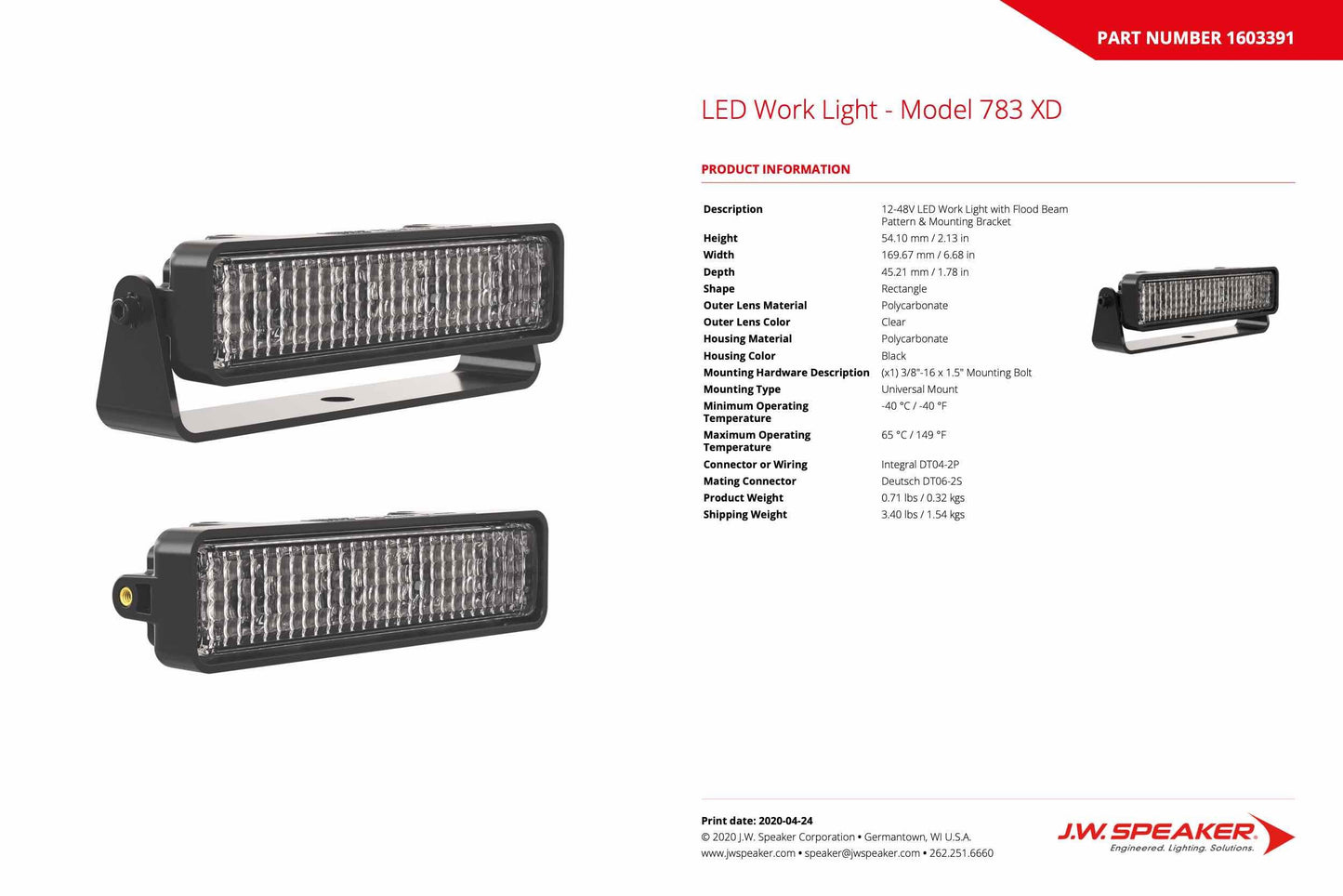 JW Speaker: 783F-12/48V Worklamp - Flood Beam
