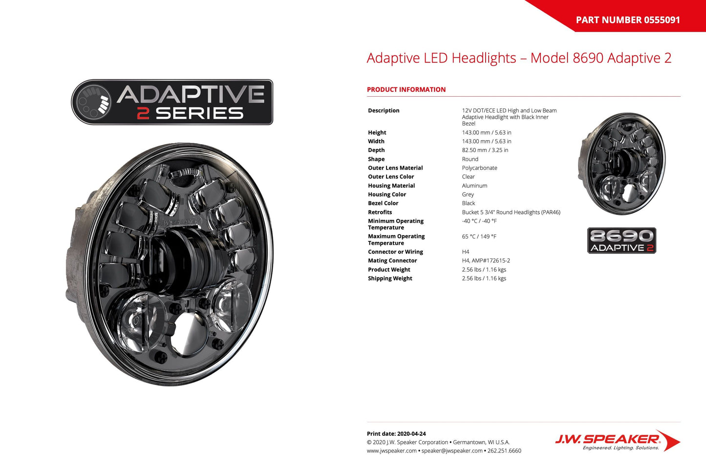 JW Speaker: 8690M - 12V LED Headlight (Chrome) - non adaptive
