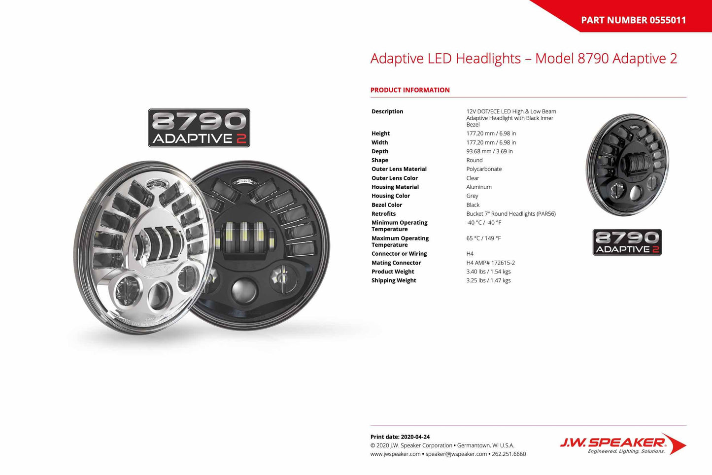 JW Speaker: 8790M 12V Fixed Headlight (Black)
