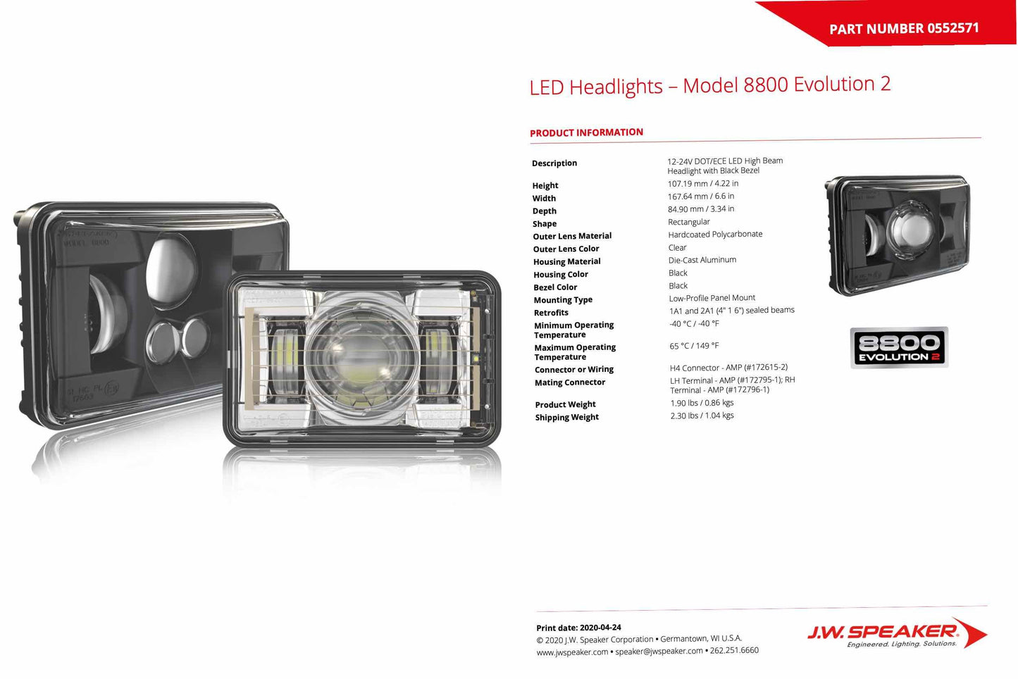 JW Speaker: 8800 EV2 12/24V Lowbeam SAE/ECE (RHT / Black)