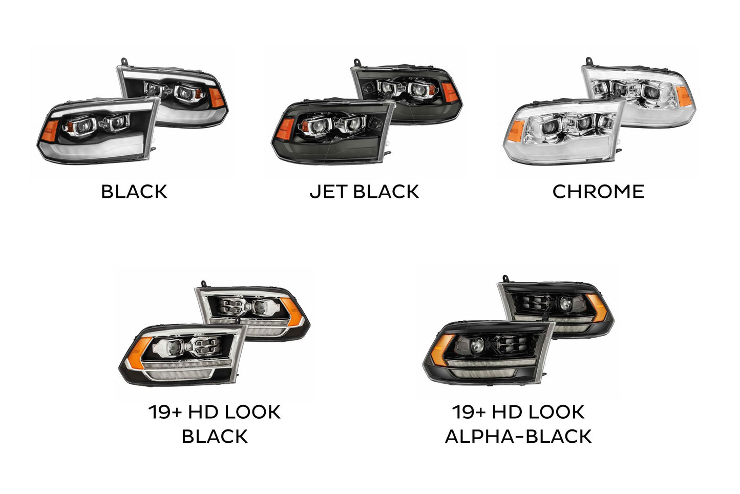 ARex Pro Halogen Headlights: Dodge Ram (09-18) (19+ HD Look) - Alpha-Black (Set)