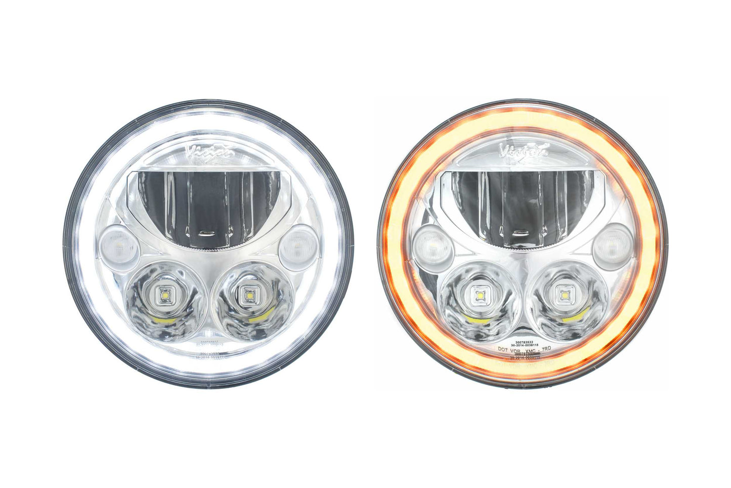 Vision X LED Headlights: (Each / 7in Round / Black / Amber Halo)