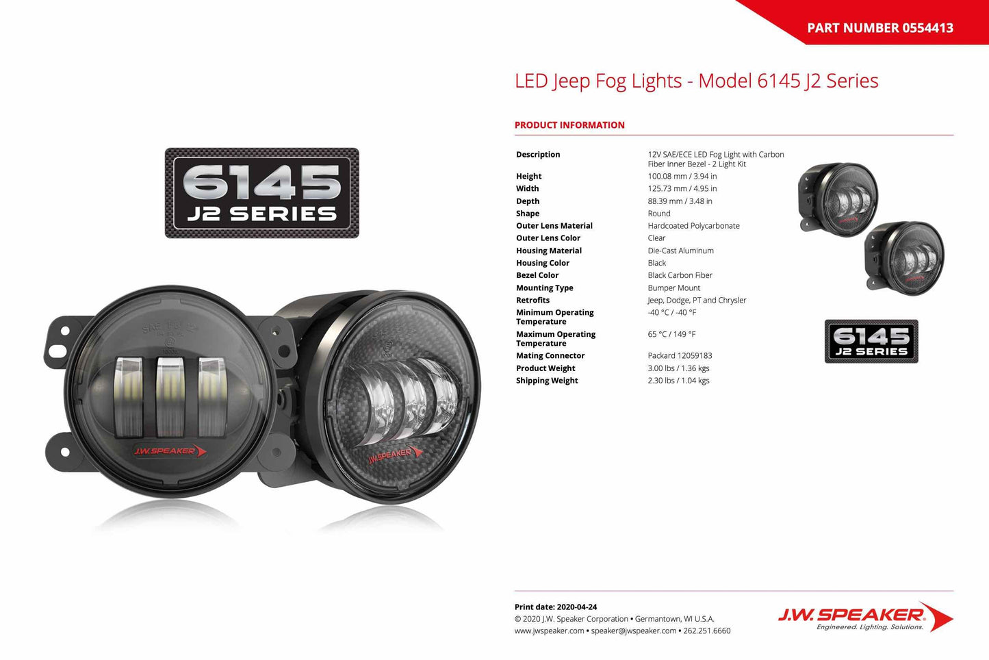 JW Speaker: 6145 J2 LED Fogs (Black / SET)