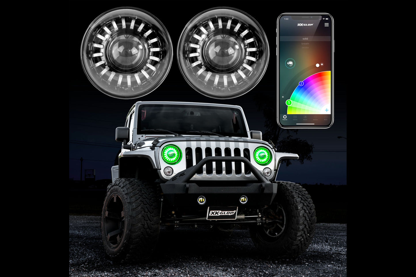 XKChrome RGB LED 7in Wrangler TJ/JK Headlight Kit w/o Controller