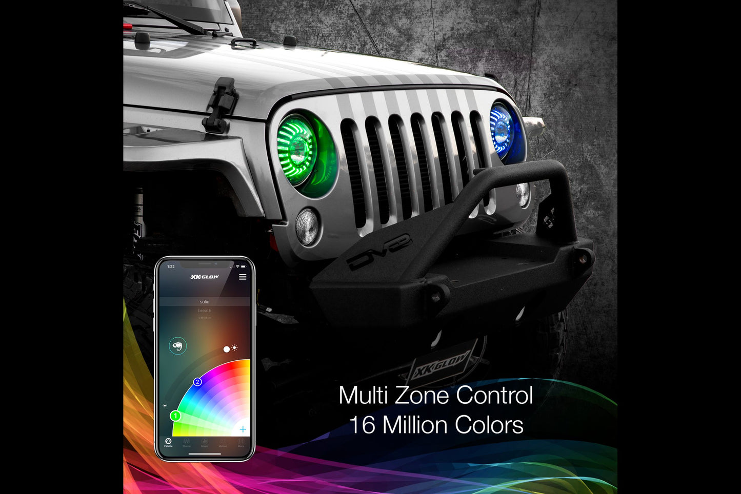 XKChrome RGB LED 7in Wrangler JL/JT Headlight Kit w/ BT Controller