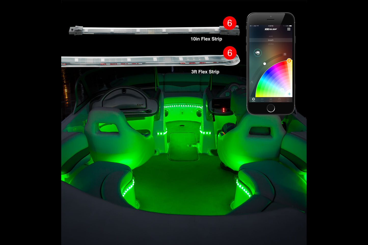 XKChrome RGB LED Boat Accent Light Kit: 8x 36in, 8x 9in Strips