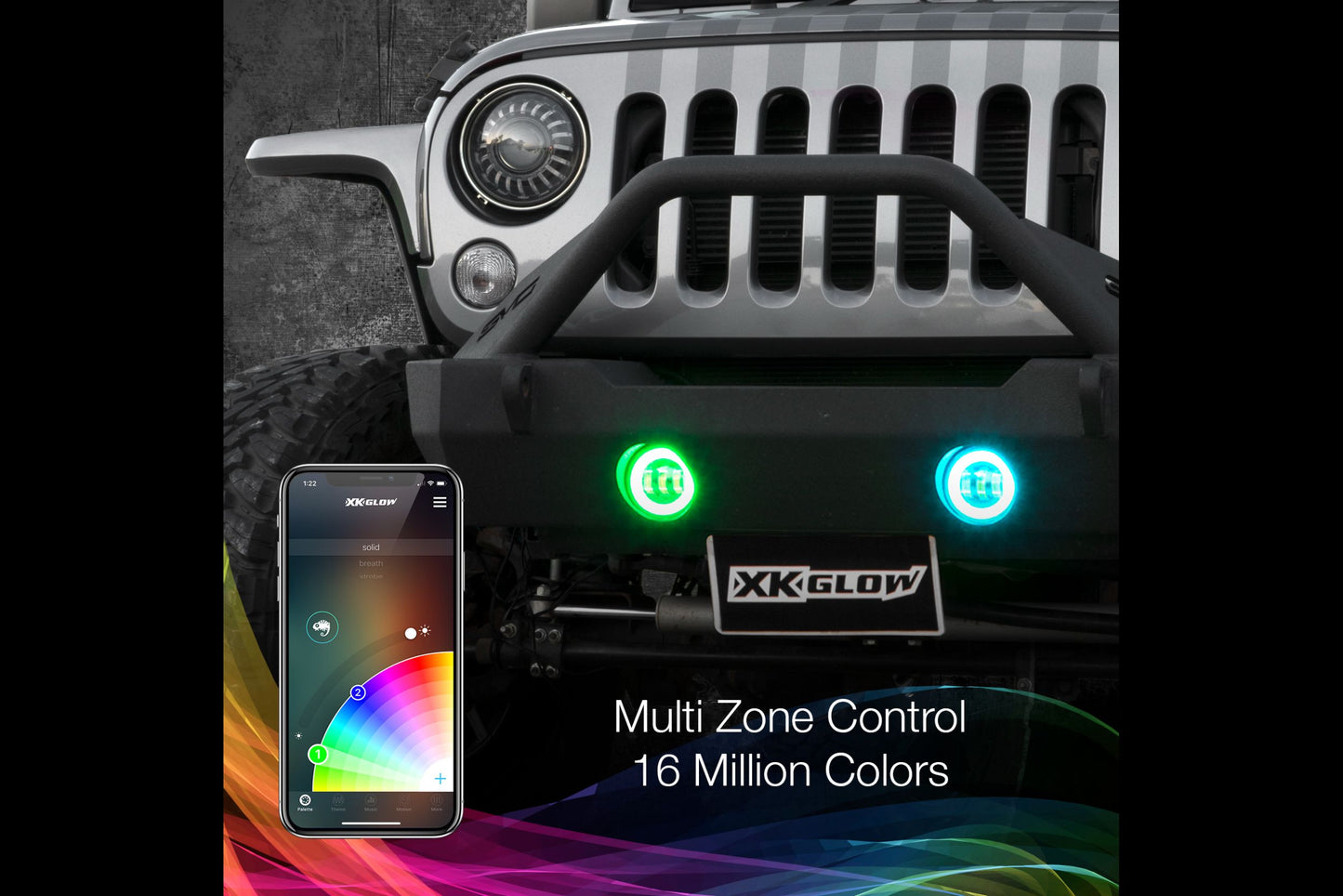 XKChrome RGB LED Fog Light Kit: Wrangler JK (Black w/ Controller) (Pair)