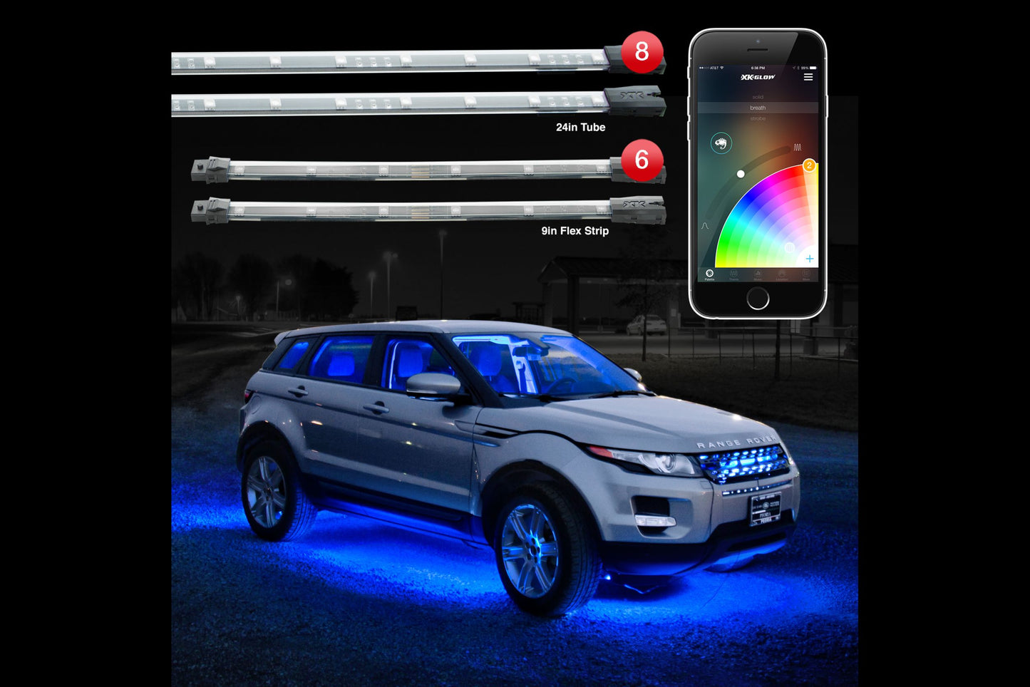 XKChrome RGB LED Underglow Kit: 8x 24in Tubes