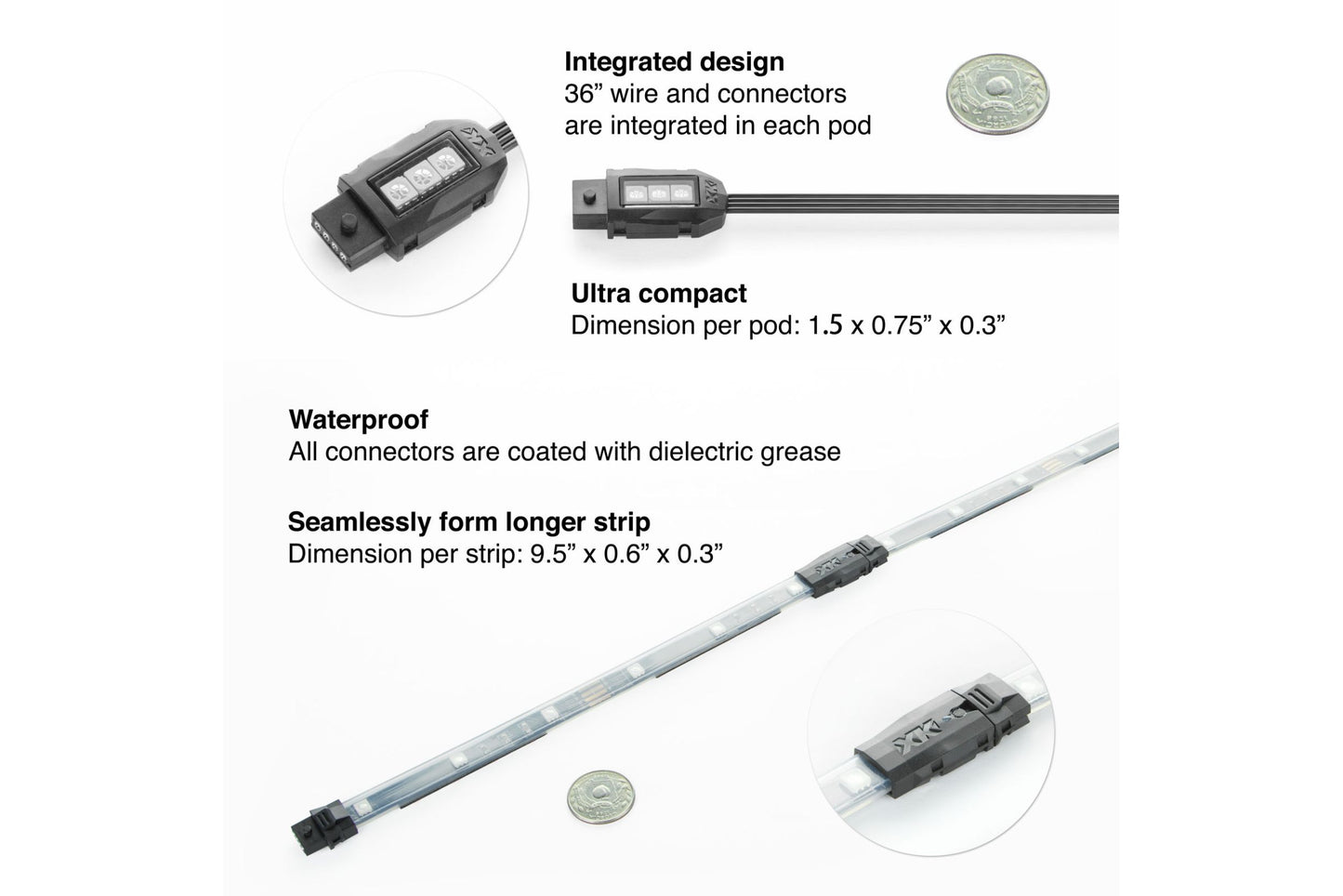 XKGlow Accent Light Kit: 7-Color RGB / 6x Pods, 2x 10in Strips