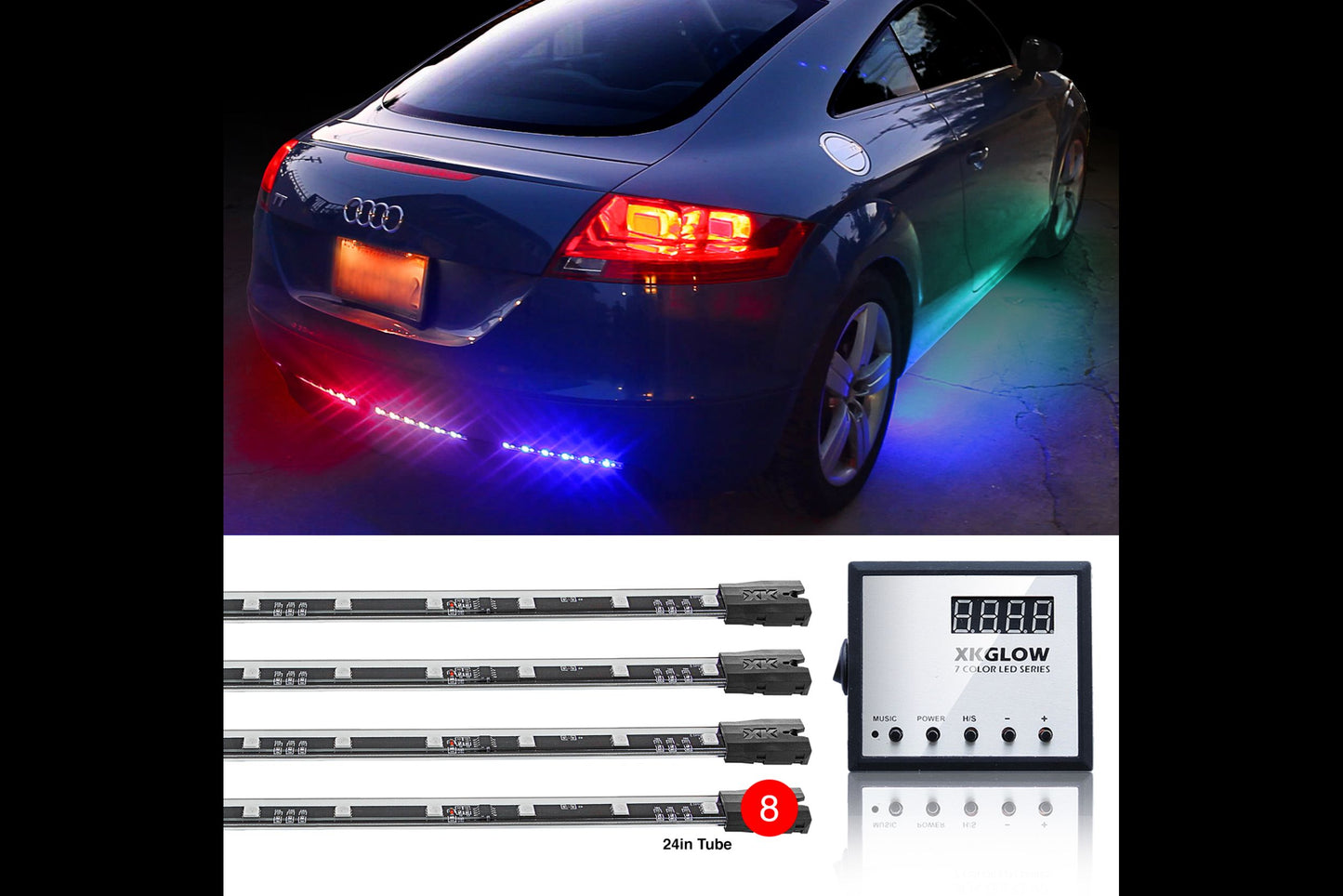 XKGlow Million Color RGB Accent Light Kit: 8x 24in, 4x 12in Tubes