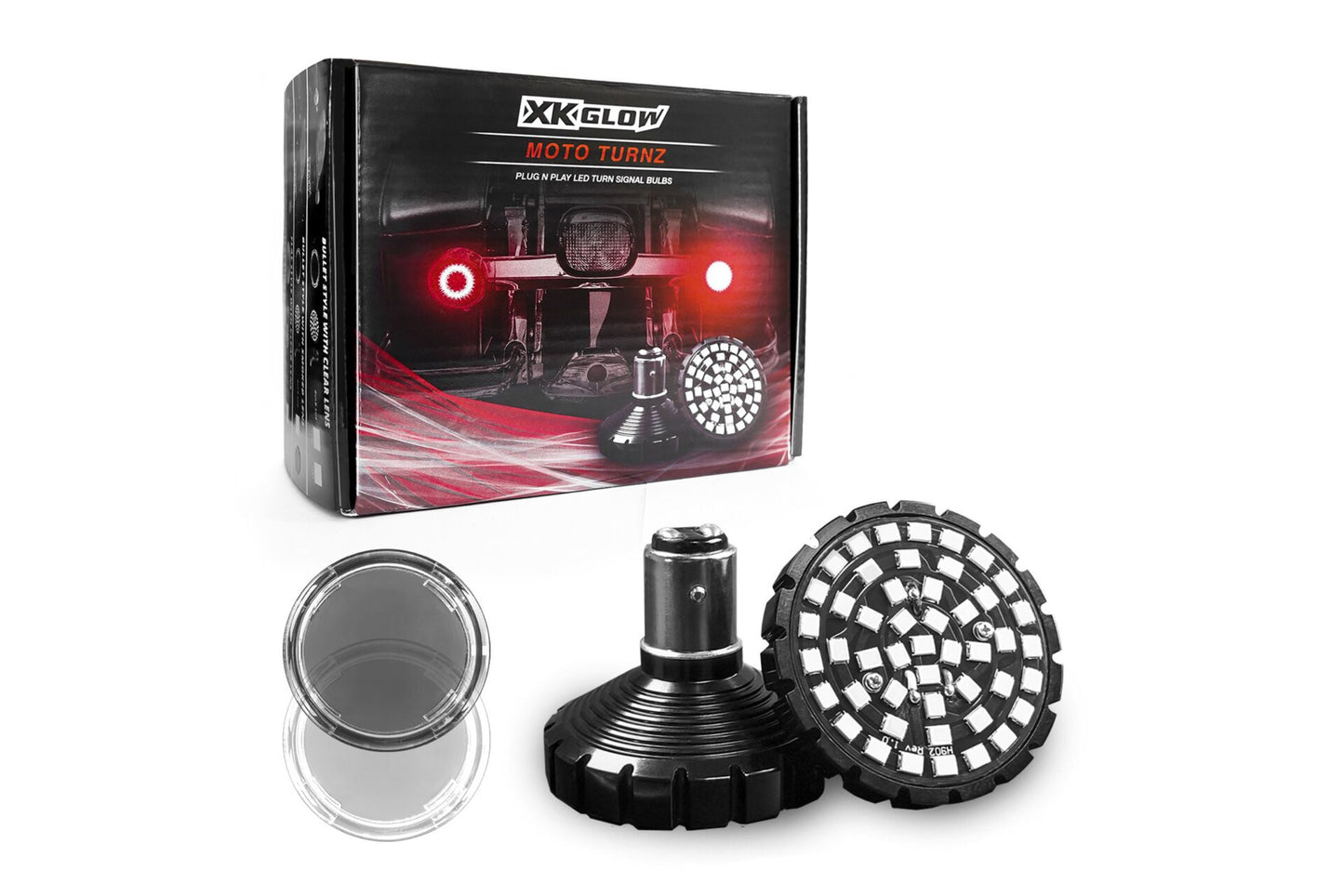 XKGlow Motorcycle Turn Signal Kit: Front / Bullet / Smoked