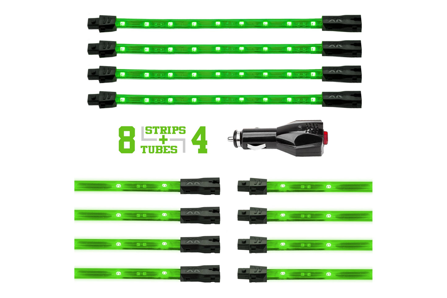 XKGlow Underglow Light Kit: Green / 8x 24in, 4x 8in Tubes