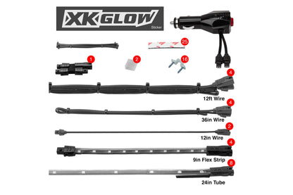 XKGlow Underglow Light Kit: Red / 8x 24in, 4x 8in Tubes