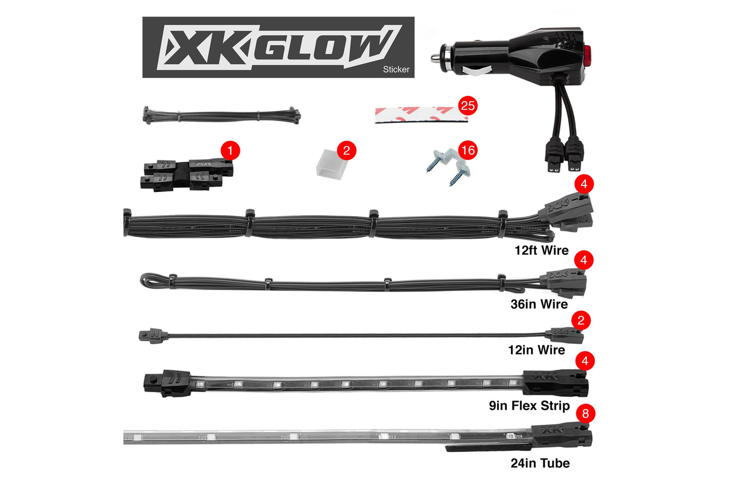 XKGlow Underglow Light Kit: Green / 8x 24in Tubes