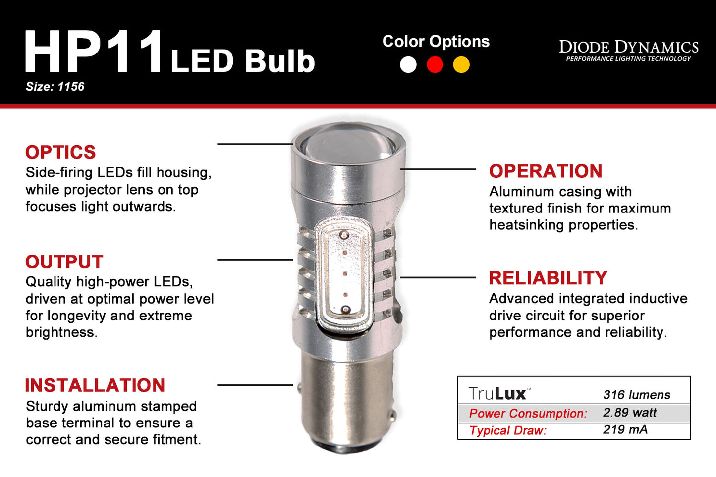 1156 LED Bulb HP11 LED Amber Pair Diode Dynamics