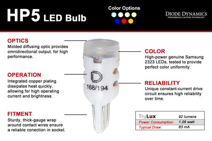 194 LED Bulb HP5 LED Pure White Pair Diode Dynamics