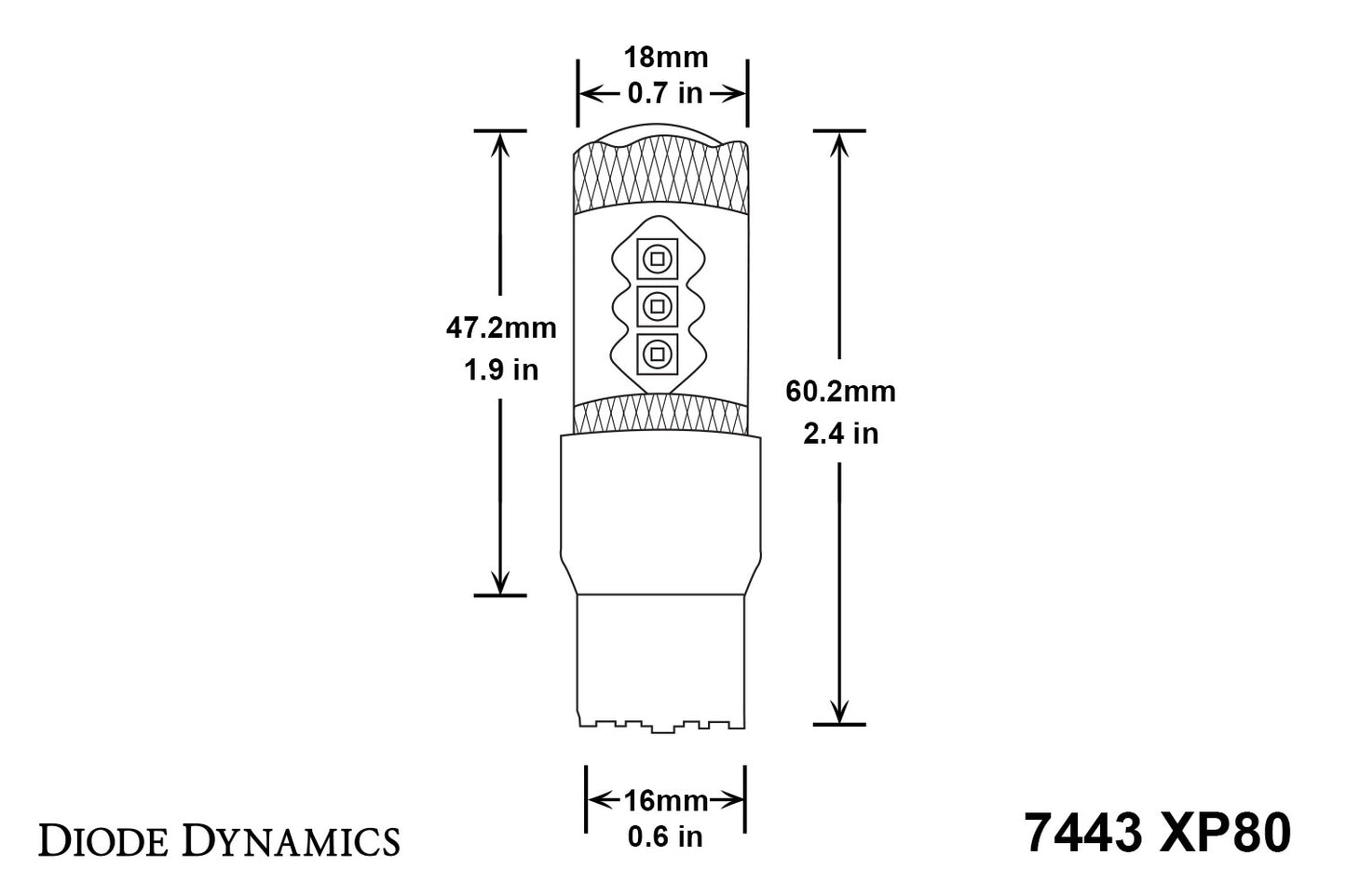 7443 LED Bulb XP80 LED Amber Single Diode Dynamics