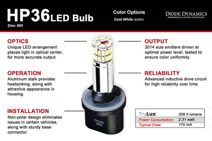 880 HP36 LED Bulb Cool White Pair Diode Dynamics